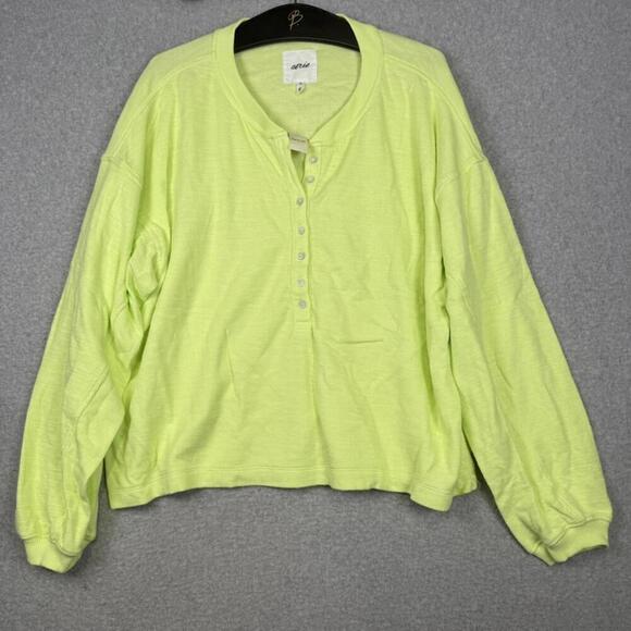 aerie Tops - Aerie Henley Long Sleeve Top Neon Yellow Lightweight Waffle Knit Women’s XL NWT